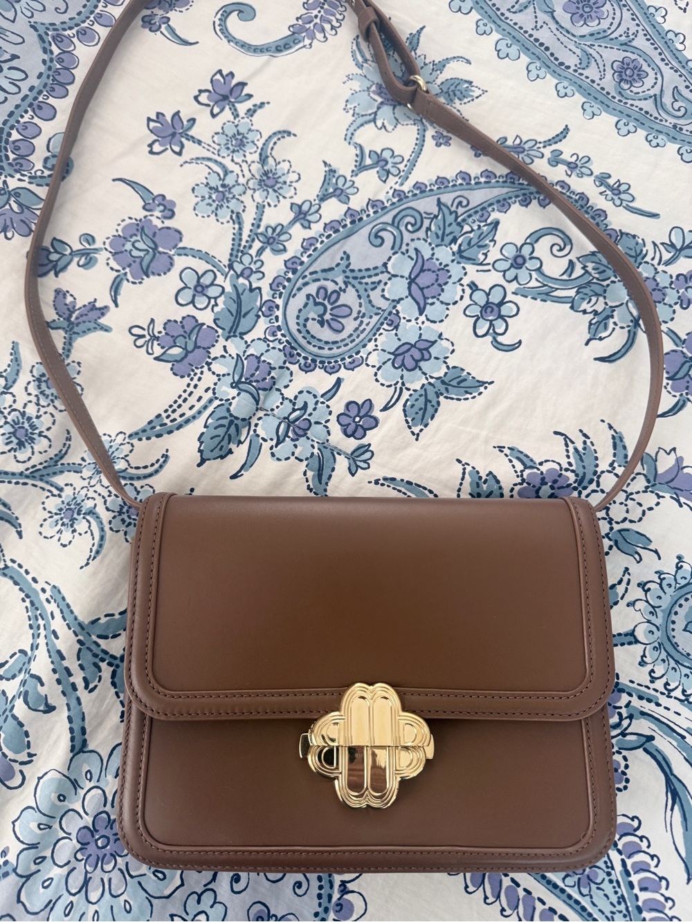 Maje Brown Leather Crossbody with Gold Decorative Clasp